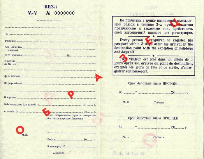 Образец вкладного визового талона Серия M-V